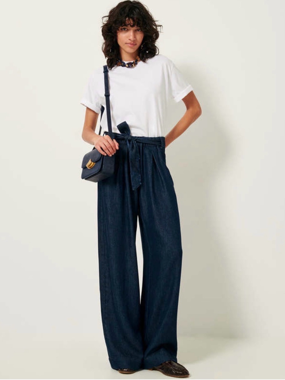 Sessùn Rinim Lyocell Wide Leg Palazzo Pants denim  6/8 Dark Indigo long tall